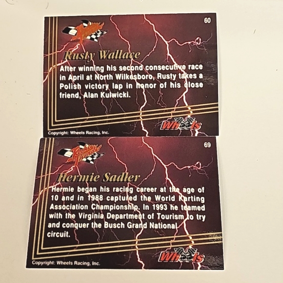 Wheels Trading Cards Toys Vintage Nascar Trading Cards Set Of 4 Rookie Thunder Series 1993